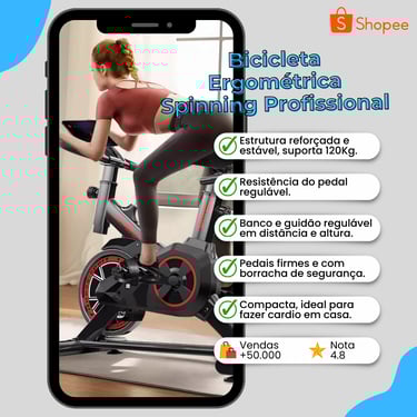 Bicicleta ergométrica spinning profissional suporta 120Kg ideal para fazer exercícios em casa.