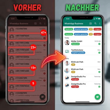 Comparaison messagerie Whatsapp Business avant et après