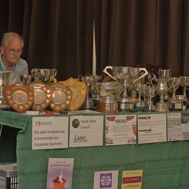 Awards & Trophies awaiting presentation to the winners at The Sandy Garden & Craft Show