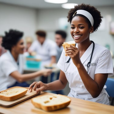 A warm loaf of freshly baked bread resting on a rustic wooden table, surrounded by a few scattered flour dust and baking tools.