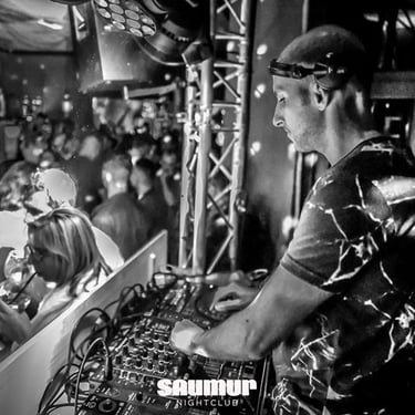 Julien Scalzo, DJ and house music producer, playing a live DJ set at the exclusive Saumur club, Luxembourg, in 2018.