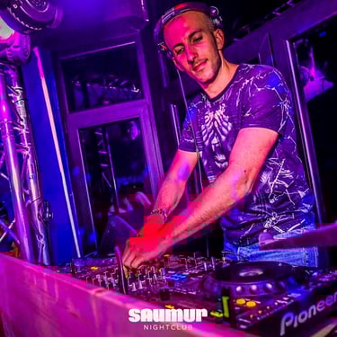 Julien Scalzo, DJ and house music producer, playing a live DJ set at the exclusive Saumur club, Luxembourg, in 2018.