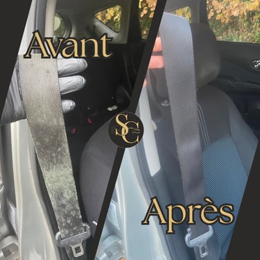 Nettoyage ceinture de sécurité voiture moisissure avant après — intervention à domicile Manche