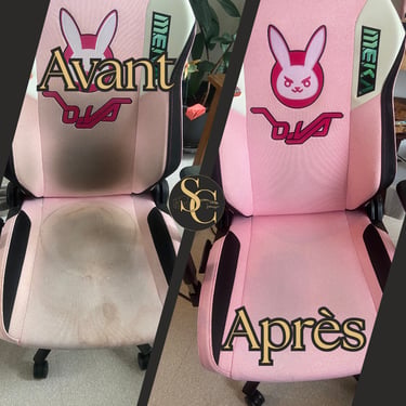 Nettoyage fauteuil gaming avant après à domicile dans la Manche — taches éliminées Shampo Clean