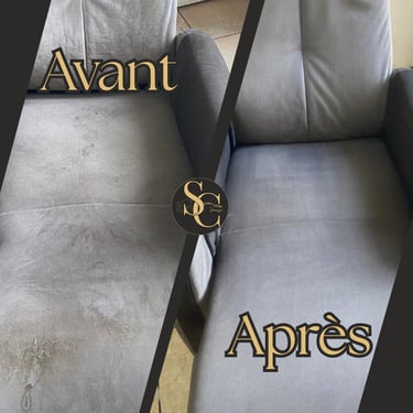 Nettoyage fauteuil velours taché avant après à domicile Granville — détachage professionnel Manche