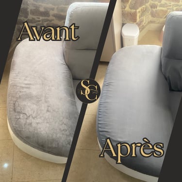 Nettoyeur canapé velours avant après à domicile Coutances — shampouinage professionnel Manche
