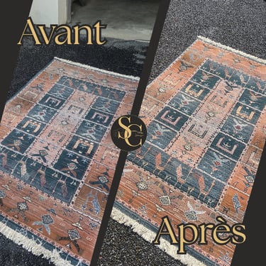 Shampouinage tapis oriental fibres naturelles avant après à domicile dans la Manche — résultat garan