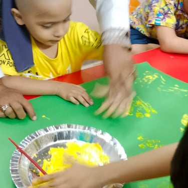 Child using building blocks in therapy session