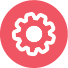 icono de engranaje en rojo y blanco