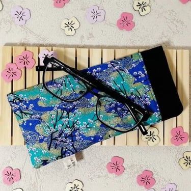 étui à lunette tissu japonais bleu