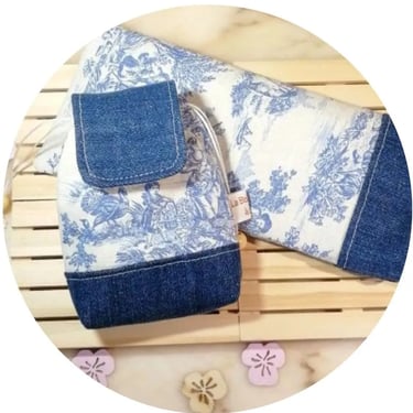 etui à lunettes et mini-sac en toile de Jouy