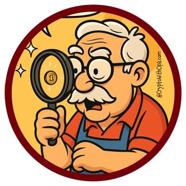 Old man uses magnifying glass to search for a shatosi.