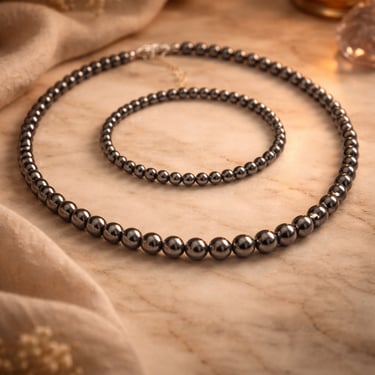 hematite necklace 6mm with 4mm bracelet polished grounding protection stone jewelry set mexico