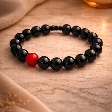 black obsidian bracelet 6mm with red bead accent for protection grounding and energy balance handmade in mexico