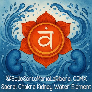 kidney organ, water element, and sacral chakra emotional purification, fluidity, energetic grounding