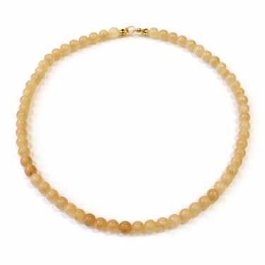 Yellow jade necklace 6mm natural stone with gold clasp handmade in Mexico City by Belle