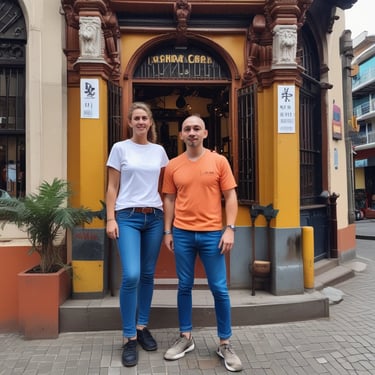 A colorful tour van with multiple inflated boats secured on the roof travels on a rural road. Lush green vegetation and banana plants line the side of the road. A tanker truck is parked in front of a brick structure near the road.