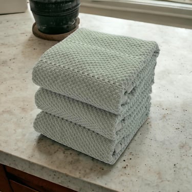 Sage Green Kitchen Dish Towels: 100% Cotton Cloth Soft Cleaning Drying Absorbent Textured Terry Loop, Set of 3 Multipurpose f