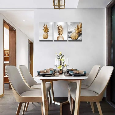 Black And White Beach Scenery Golden Pineapple Pictures Artwork