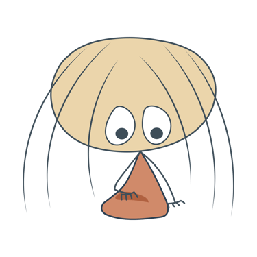 A cute cartoon character with long thin hair and big eyes, isolated on a white background.