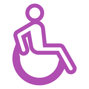 a purple wheelchair wheel chair with a person sitting on it - The International Accessibility Symbol