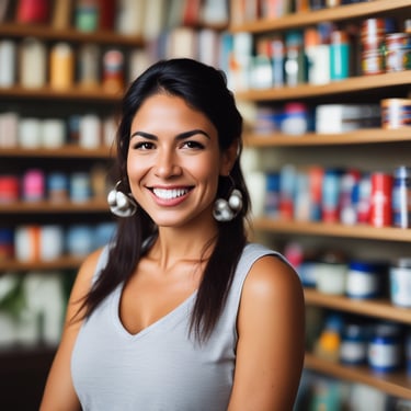 Portrait of a satisfied woman smiling in a modern office.