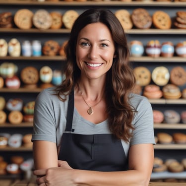 Photo of a cheerful man in casual business attire standing in front of a colorful mural