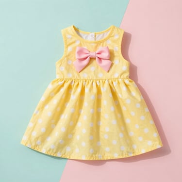 vestidito amarillito en fondo rosa y azul