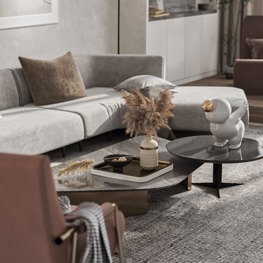 侘寂奶油風裝修案例-圓弧天花設計與大地色系客廳-幻想空間