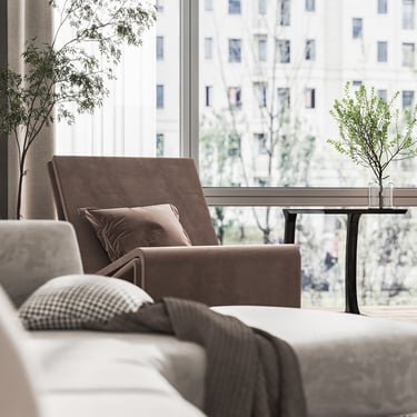 侘寂奶油風裝修案例-圓弧天花設計與大地色系客廳-幻想空間