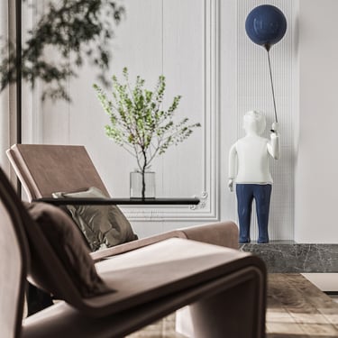 侘寂奶油風裝修案例-圓弧天花設計與大地色系客廳-幻想空間