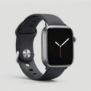 Sleek smartwatch with high-resolution active display, clean studio lighting, neutral grey background