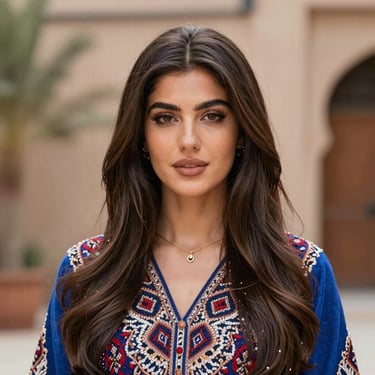 Close-up of a woman gently touching her glossy, healthy hair in soft natural light.