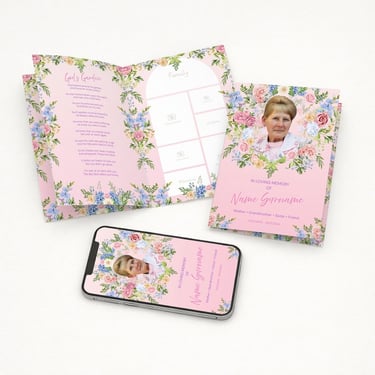 Colourful funeral program template editable in Canva