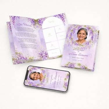 Lilac floral funeral program template editable in Canva