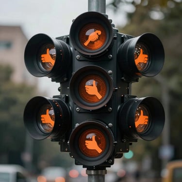 Crisp vector diagram of a traffic filter separating clean human clicks from malicious automated bots, high-contrast technical aesthetic, safety orange accents