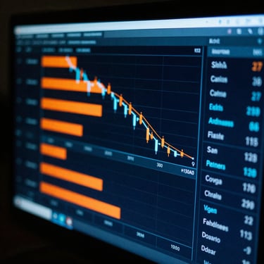 Close-up of advertising dashboards showing high-contrast performance charts on a dark monitor, blue neon reflection