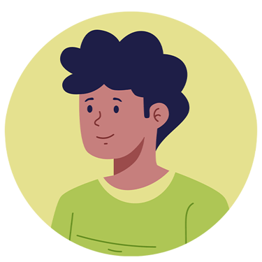 ícono de perfil de un joven sonriente con cabello rizado y camisa verde