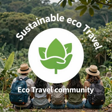 A vibrant group of travelers exploring a lush rainforest with local guides, highlighting sustainable tourism.
