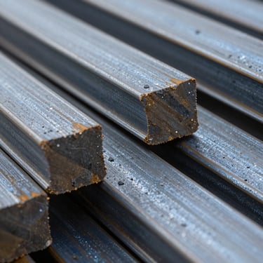 Macro shot of raw hot-rolled steel, showing natural blue-grey mill scale and industrial surface variations.