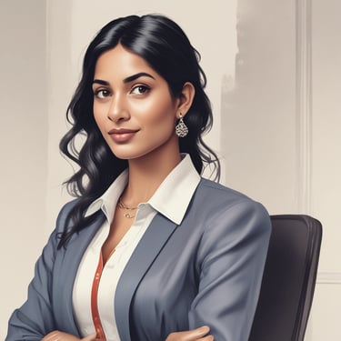 Photo of a confident woman in an office setting, symbolizing a happy corporate client.