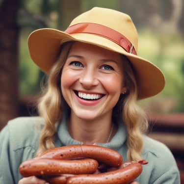 Rustic wooden table with a variety of homemade smoked meats and sausages arranged invitingly.