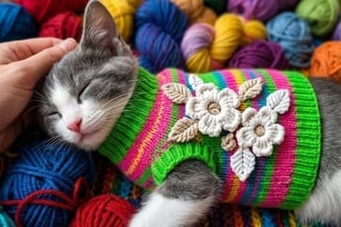 GATITO SUETER ROSA CON VERDE