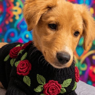PERRO SUETER NEGRO CON ROSAS