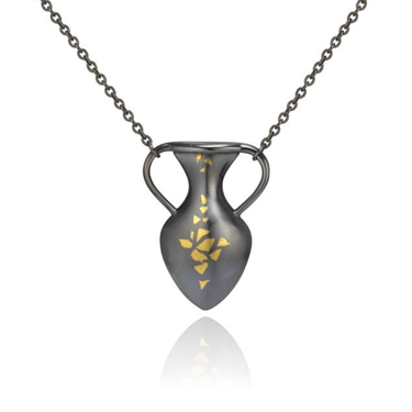 Sterling silver and gold leaf vase necklace