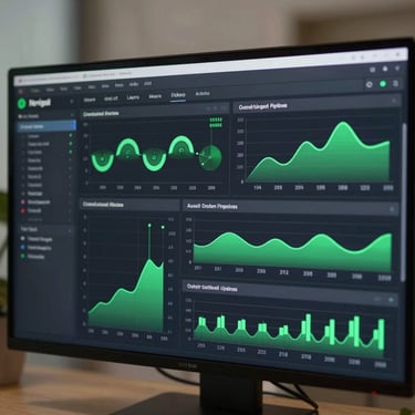 High-fidelity UI screenshot showing real-time data orchestration pipelines, active telemetry graphs in signal green, dark mode interface, crisp monospaced values.