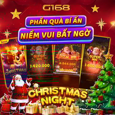 Slot Christmas Night tại G168 với chủ đề Giáng Sinh, giao diện lễ hội và hiệu ứng đồ họa sinh động
