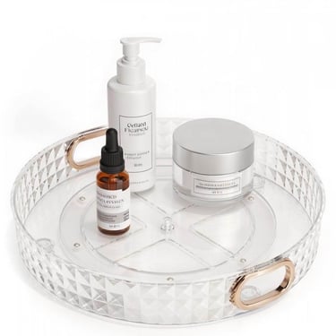 PET lazy susan with gold handles for perfume wholesale