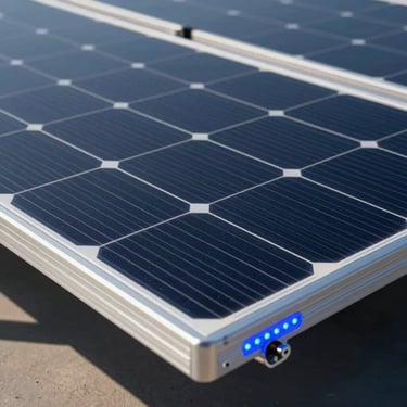 Studio render of a high-efficiency monocrystalline solar panel, dark silicon cells, heavy-duty aluminum frame