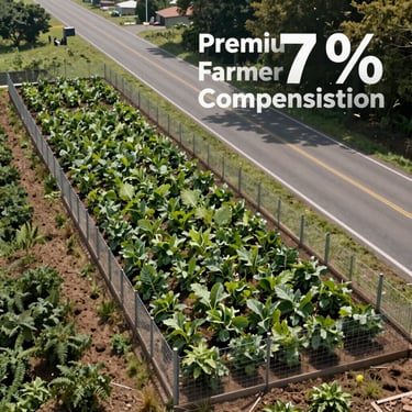 A premium 7 percent farmer compensation plot with clear boundary fences, adjacent to a wide sector road